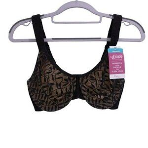 NEW Olga Sheer Leaves Underwired Minimizer Bra Size 36D Black 35519